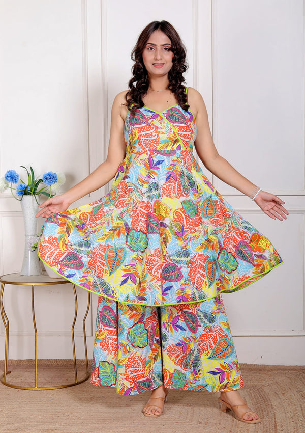 Vibrant Off-Shoulder Angrakha Frock with Umbrella Palazzo Set