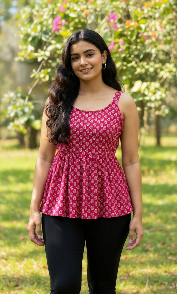 Jaipuri Cotton Printed Strappy Top for Women